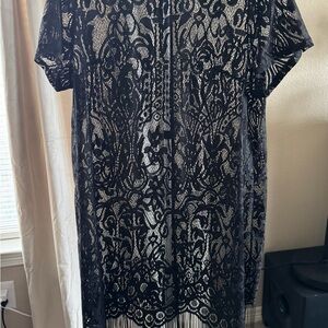 Black Lace Fringe Cover Up Dress 1xl
